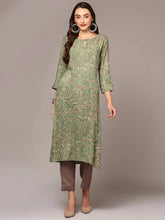 Women Green Viscose Rayon Ethnic Printed regular Fit Kurta VCK9523